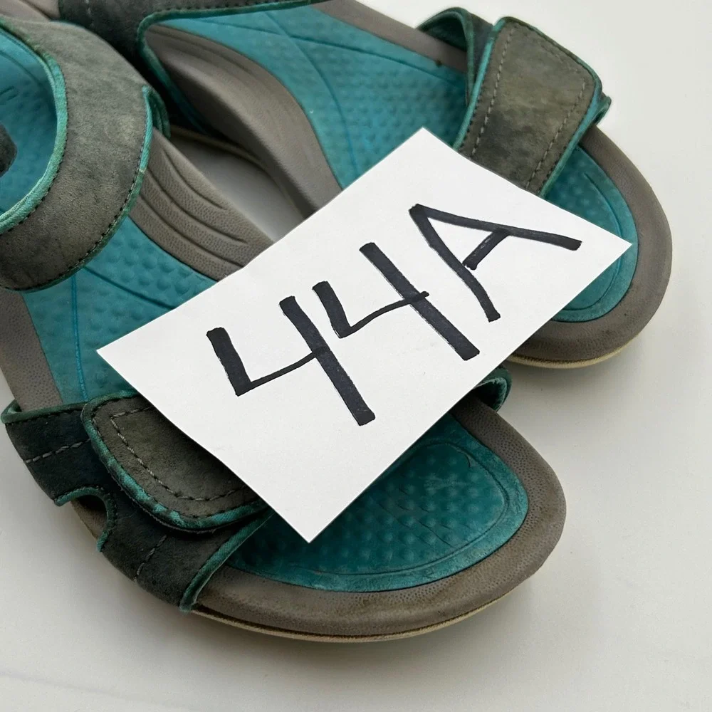 Dansko Sandals Women 40 Grey Teal Leather Adjustable Straps Gorpcore Hiking 4601 - Picture 8 of 8